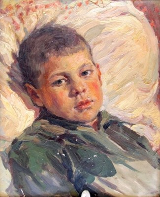 Kâzim Eminov. Altı yaşında oğlu Rustem Eminov. Portret. (1956 s.)